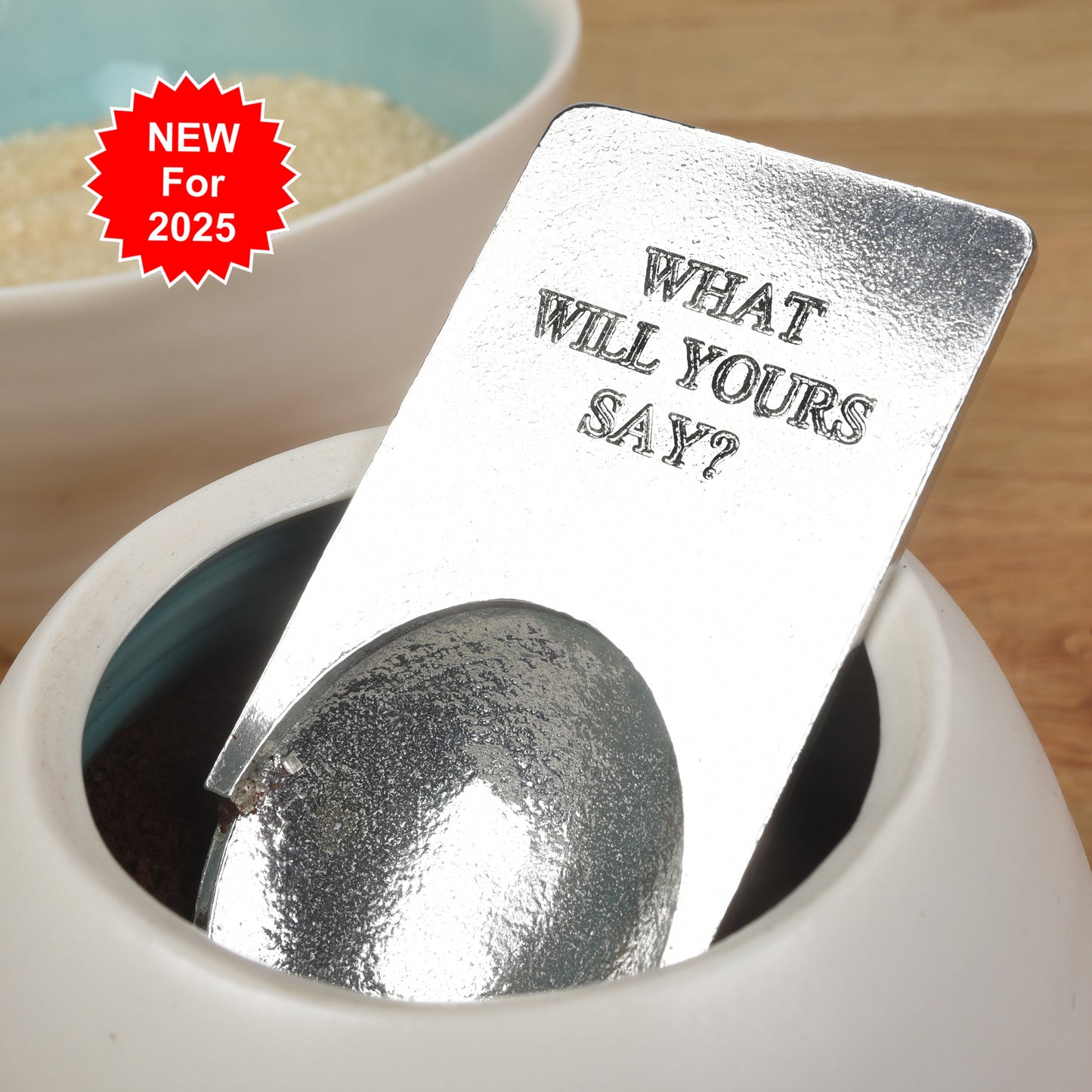 A personalised engraved pewter coffee measure scoop spoon, sugar spoon, tea caddy spoon. You decide the message engraved on the front