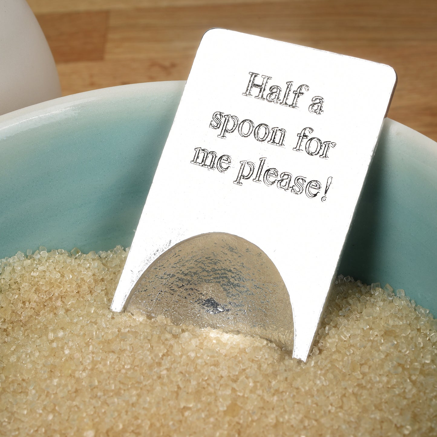 A personalised engraved pewter coffee measure scoop spoon, sugar spoon, tea caddy spoon. You decide the message engraved on the front