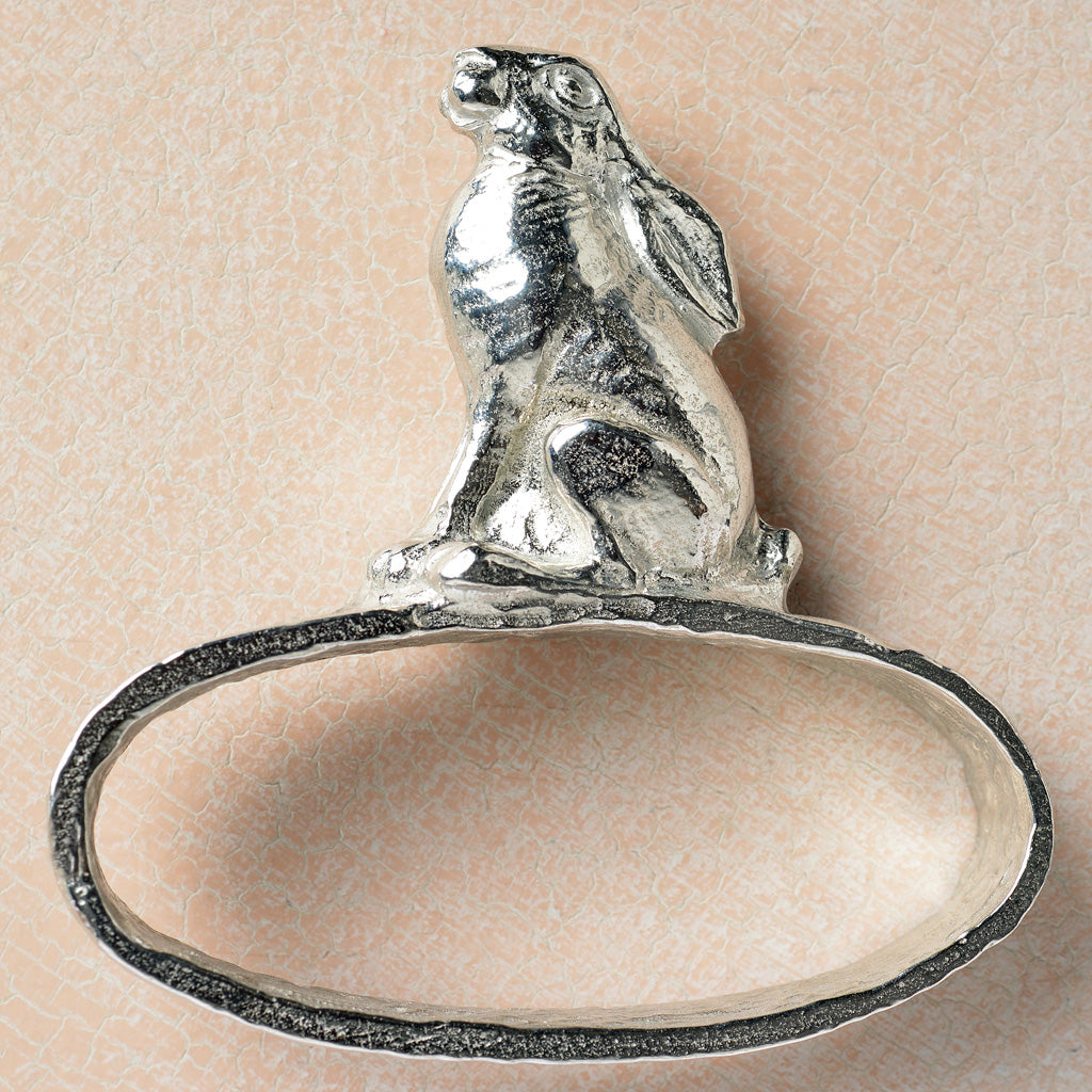 pewter hare napkin ring. Serviette ring with a hare on the top