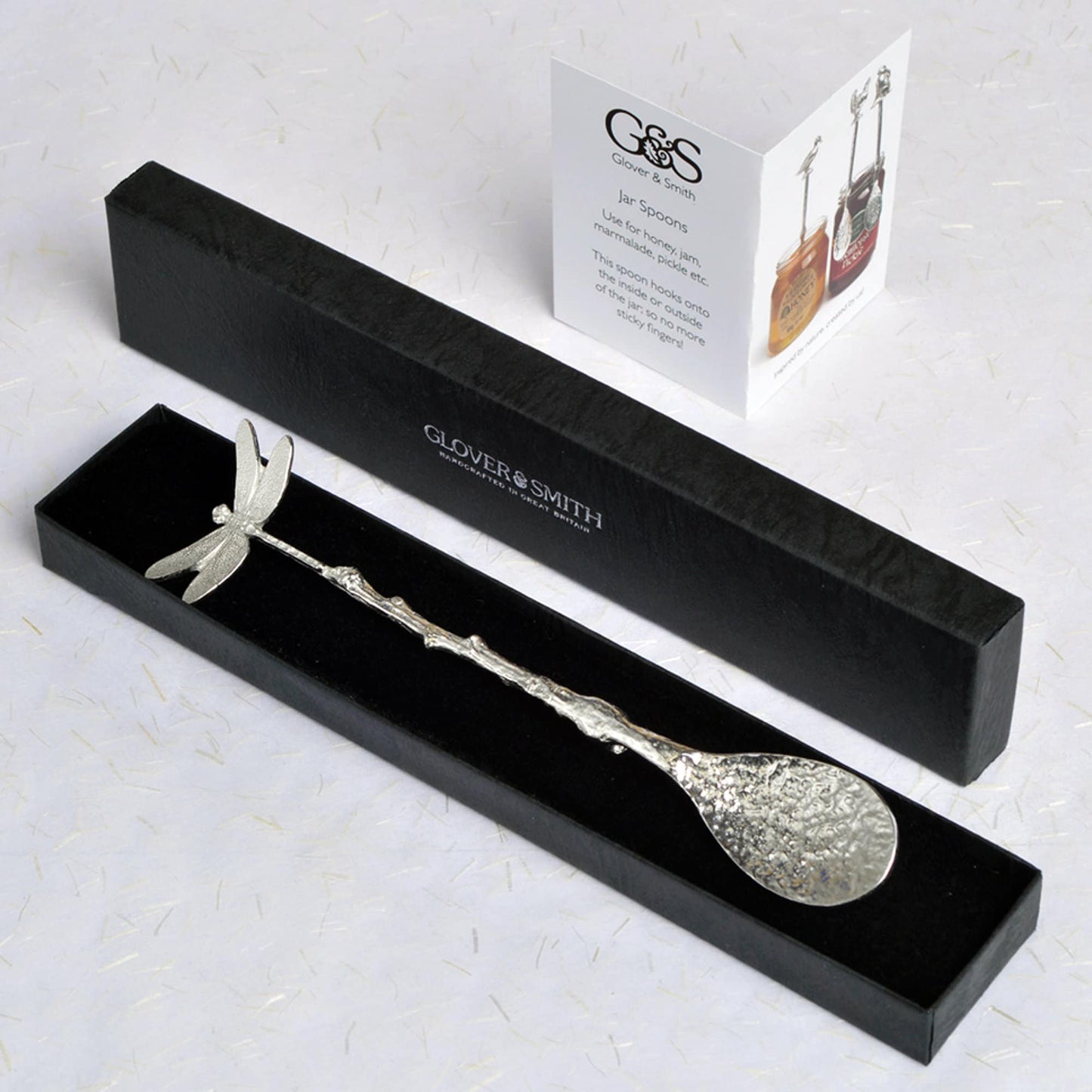 Dragonfly jam jar spoon. A long handled pewter spoon with a hook to hang from any jar with a dragonfly on the top. Useful, practical gifts to use every day. dragonfly gifts, gifts for dragonfly lovers, useful dragonfly gifts UK handmade