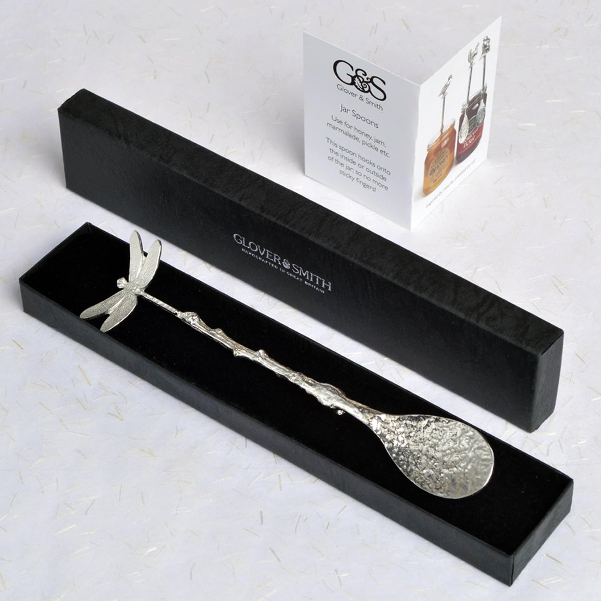 Dragonfly jam jar spoon. A long handled pewter spoon with a hook to hang from any jar with a dragonfly on the top. Useful, practical gifts to use every day. dragonfly gifts, gifts for dragonfly lovers, useful dragonfly gifts UK handmade