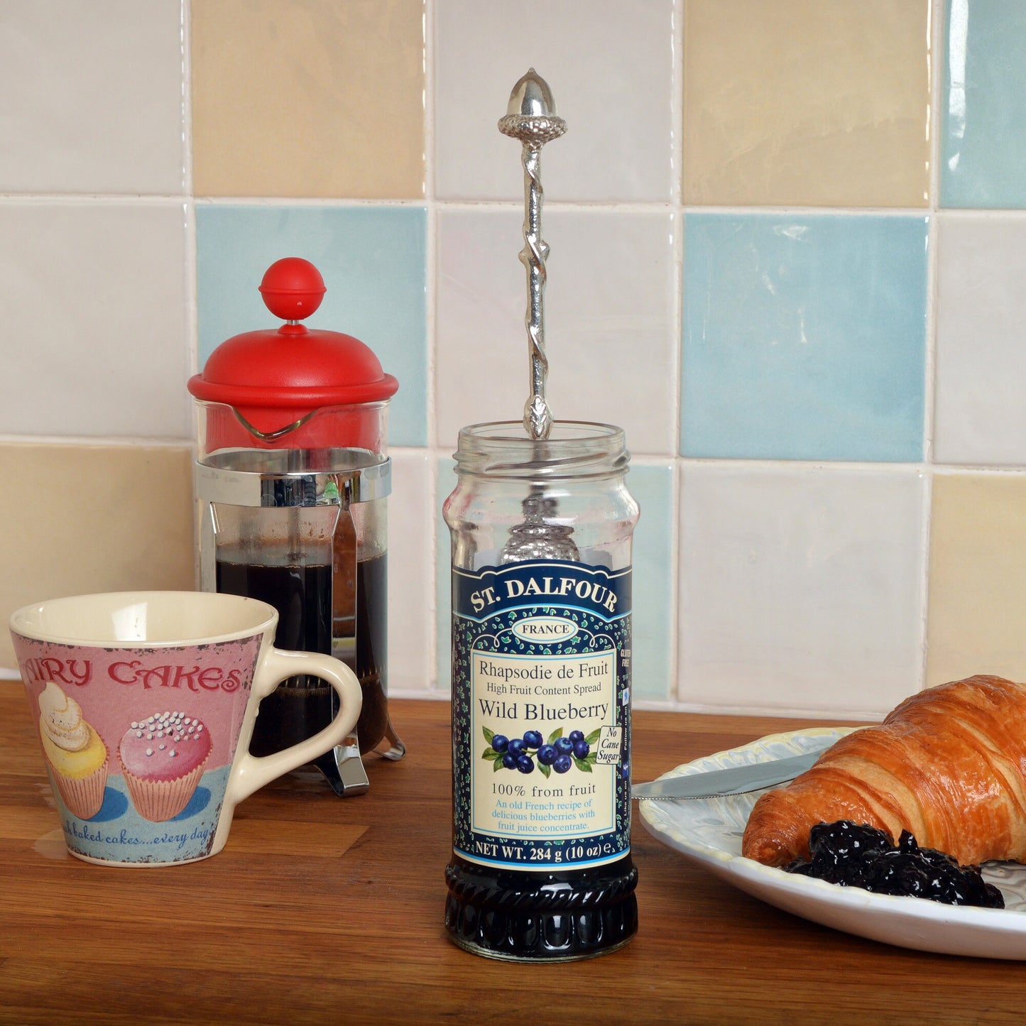 Acorn jam jar spoon. A long handled pewter spoon with a hook to hang from any jar with an acorn on the top. Useful, practical gifts to use every day. Oak and acorn gifts, gifts for nature lovers, from little acorns great oaks grow UK handmade
