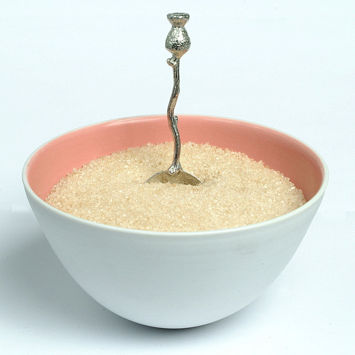 A small spoon pewter sugar spoon with a thistle on the end of a twig handle. Unusual, useful and tactile Scottish thistle gifts handmade in the UK