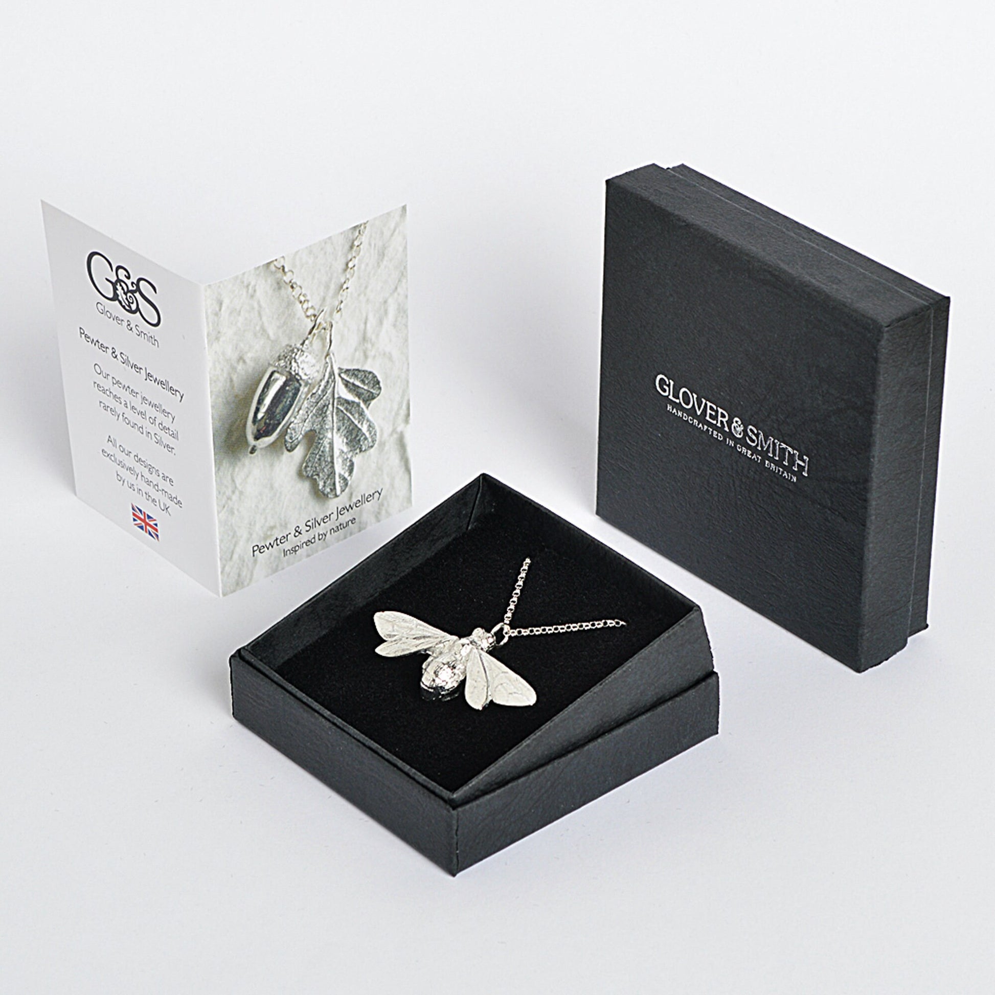 A delicate and detailed pewter larger bee necklace on an 18" Sterling silver chain. Great jewellery gifts for her, bee gifts for bee lovers. The perfect 10th tin 10 year wedding anniversary gift (Our pewter is 95% tin). Made in Britain with love.