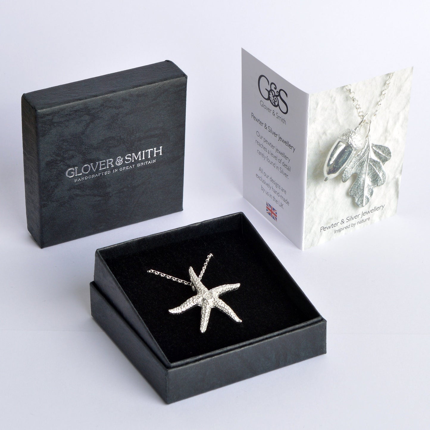 A delicate and detailed pewter starfish necklace on an 18" Sterling silver chain. Great jewellery gifts for her, nautical gifts starfish gifts. The perfect 10th tin 10 year wedding anniversary gift (Our pewter is 95% tin). Made in Britain with love.