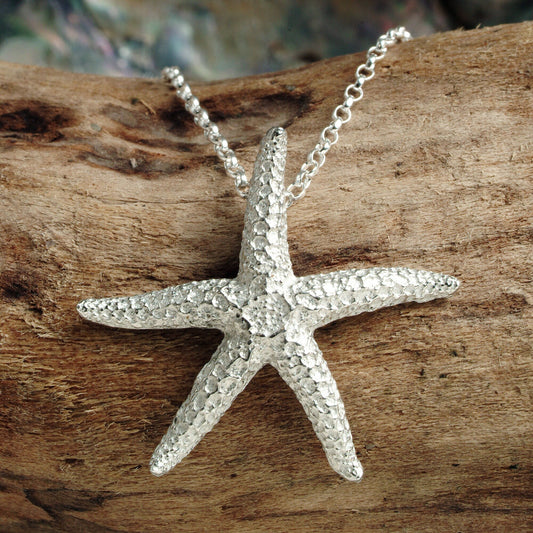 A delicate and detailed pewter starfish necklace on an 18" Sterling silver chain. Great jewellery gifts for her, nautical gifts starfish gifts. The perfect 10th tin 10 year wedding anniversary gift (Our pewter is 95% tin). Made in Britain with love.