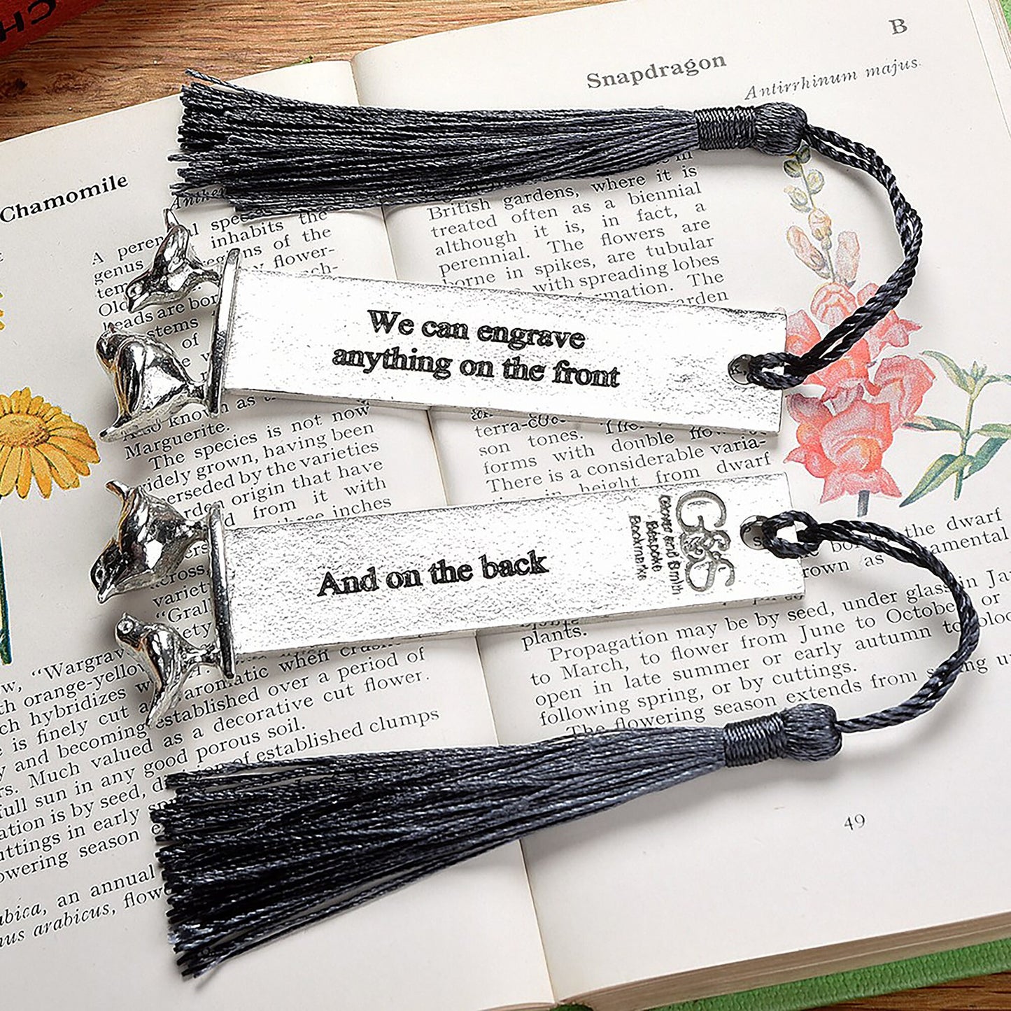 A personalised engraved pewter metal bookmark with a wren and a robin on the top. We can engrave the front and the back with your own personalised messages. Unique gifts. Ideal 10th tin wedding anniversary gift. Our pewter is 95% tin.