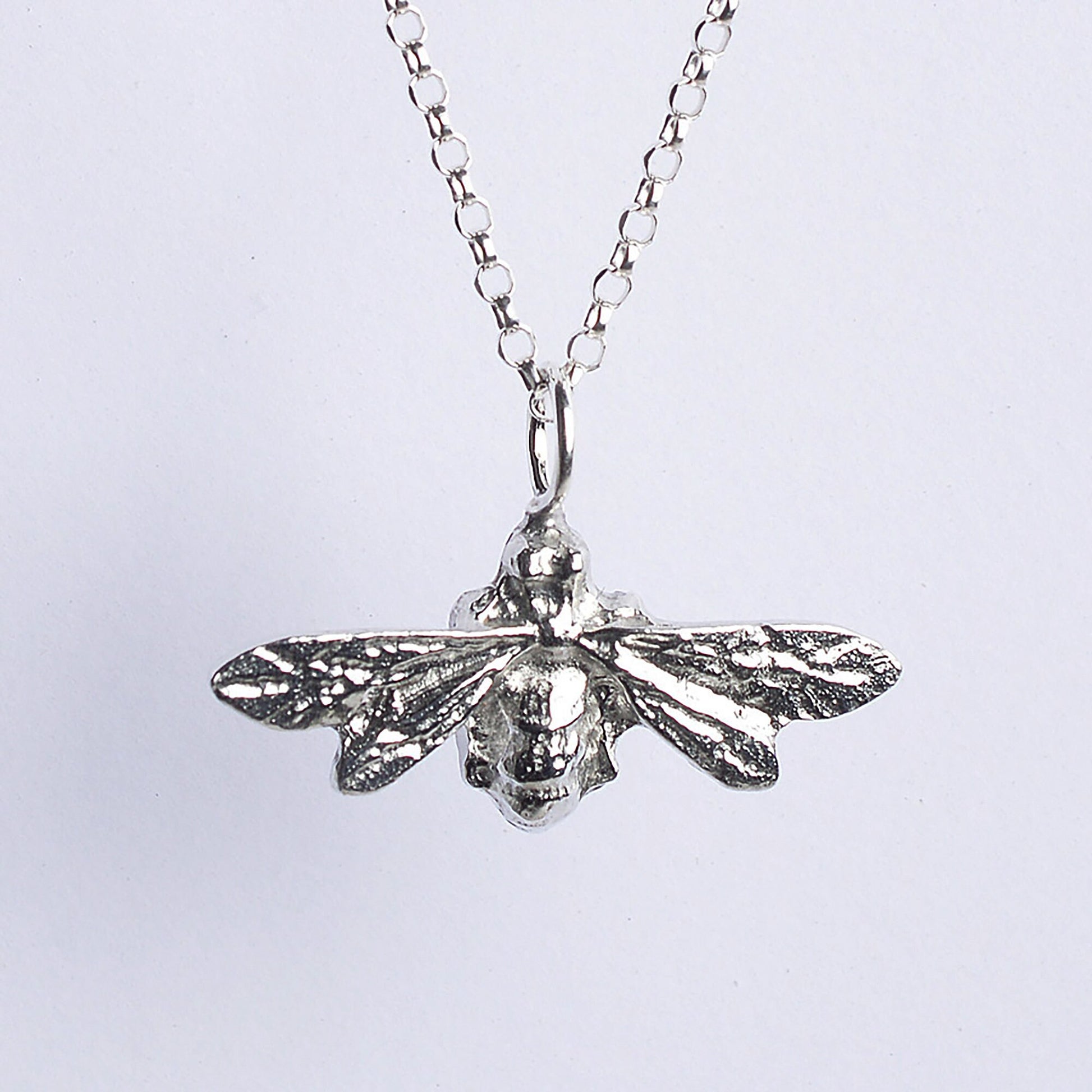 Small bee pewter necklace on a Sterling silver chain