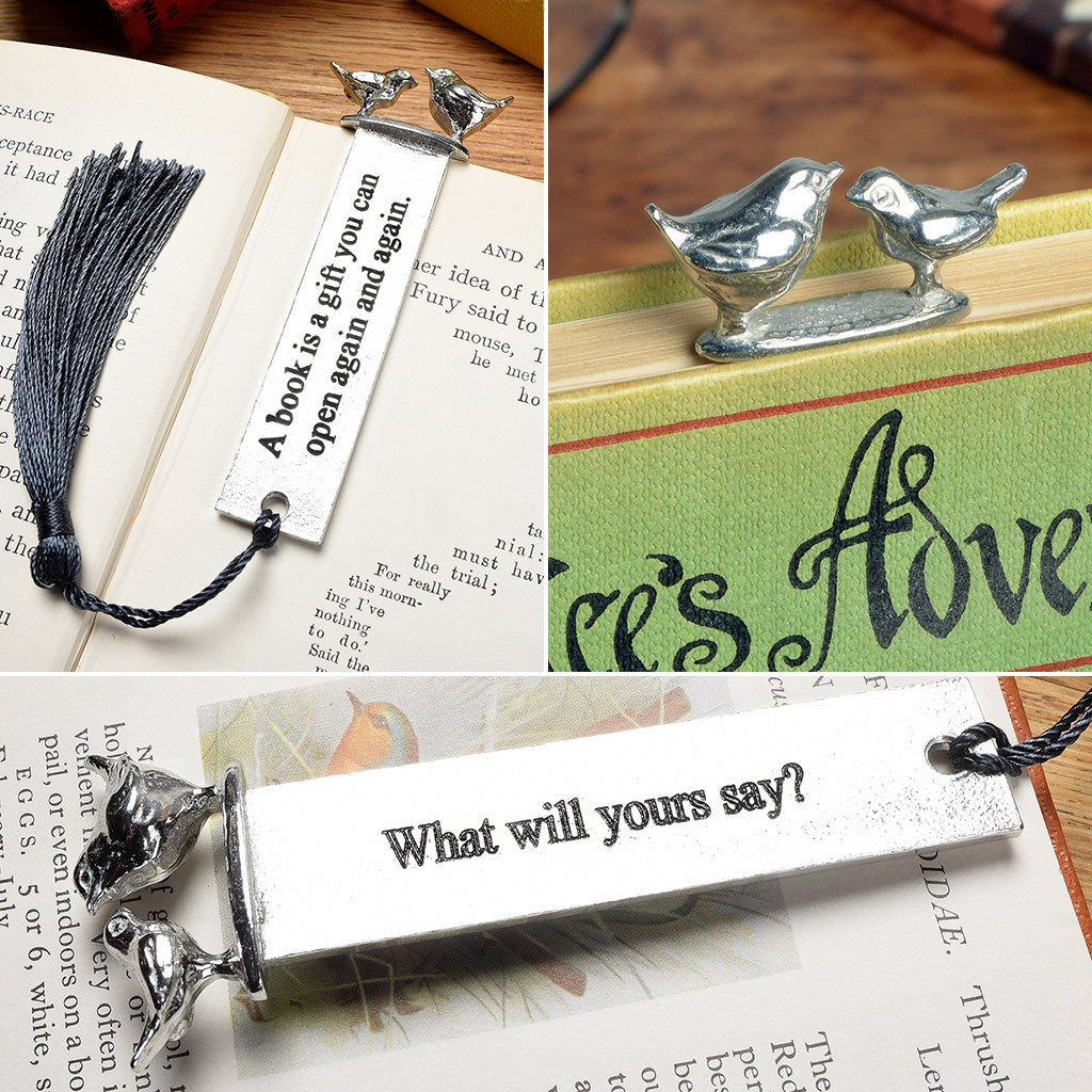 A personalised engraved pewter metal bookmarks. We engrave the back with your message. Gifts for book lovers, bookmarks for books, book gifts.