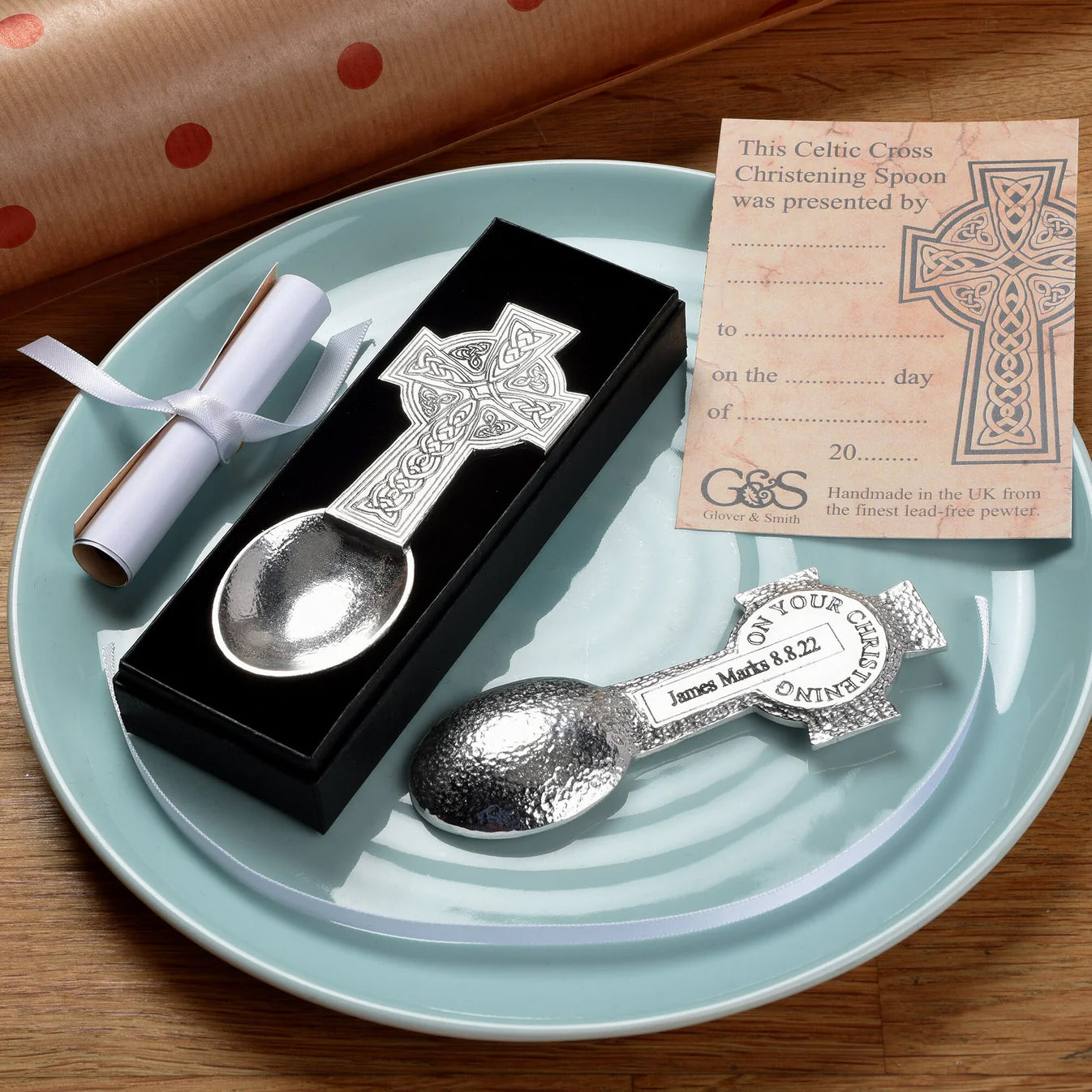 Personalised Celtic Cross Christening Spoon