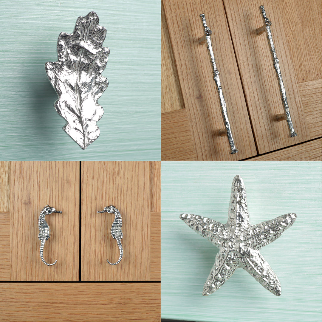 A solid pewter cabinet handle, cupboard knob, furniture handle or drawer pulls. Organic, unusual handles UK handmade with finesse