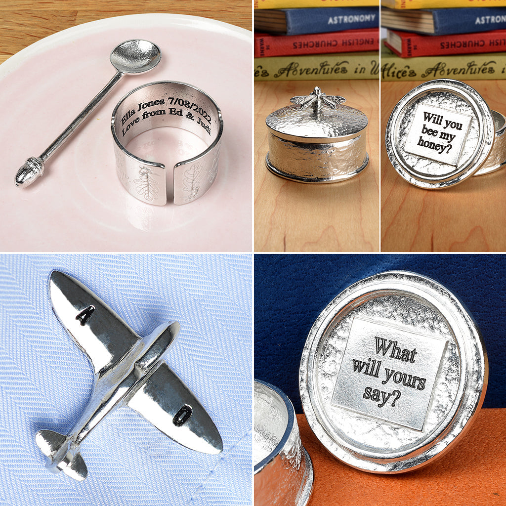 Personalised customised pewter gifts, handmade in the UK - Christening gifts boxes and bookmarks