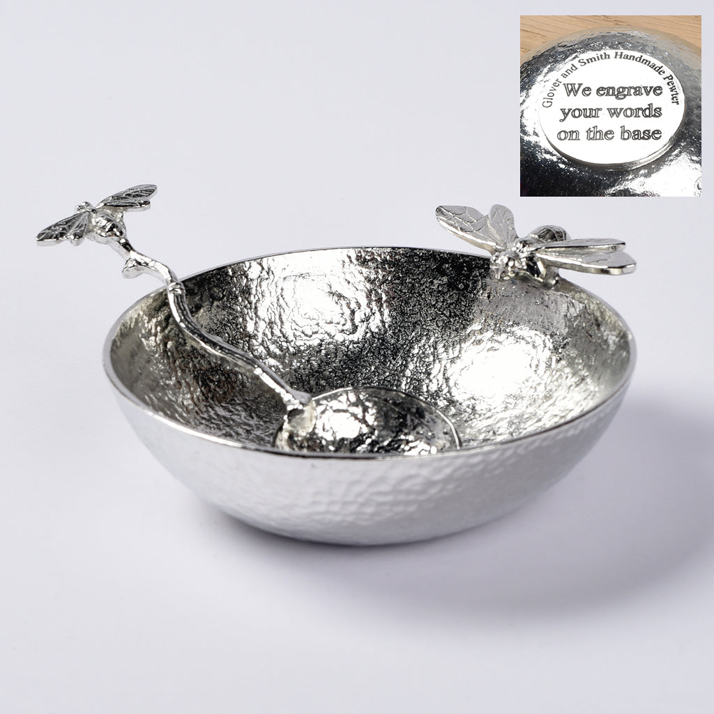 bee bowl & spoon with an engraved base