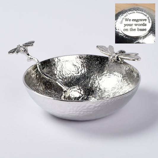 bee bowl & spoon with an engraved base