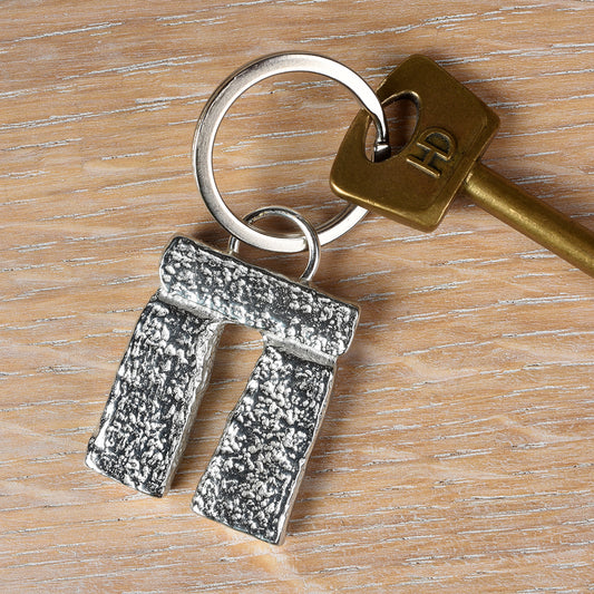 Stonehenge Trilithon Keyring handmade in polished pewter, made in Wiltshire