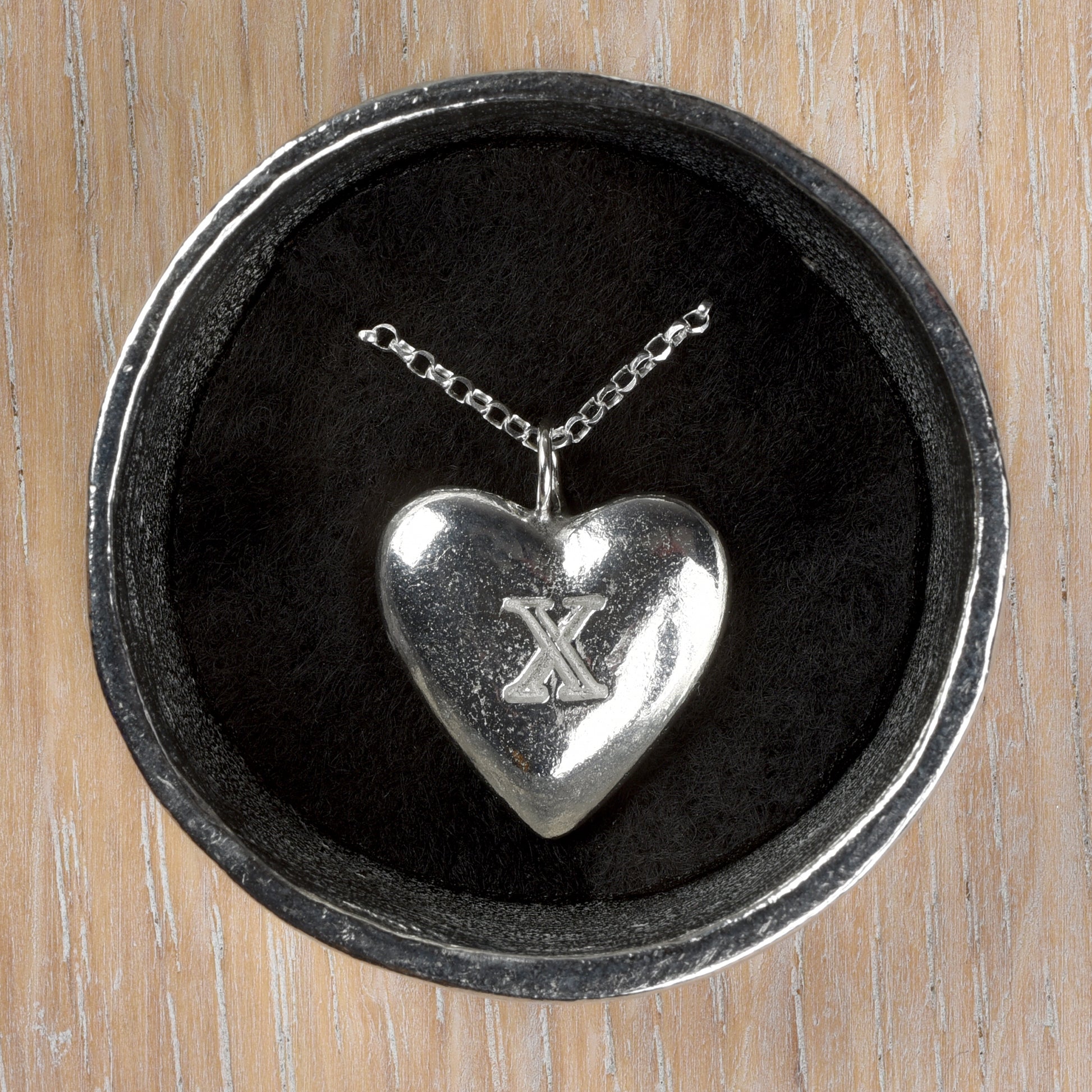 Tenth 10th wedding anniversary gifts for her. Heart X necklace in a Glover and Smith trinket box