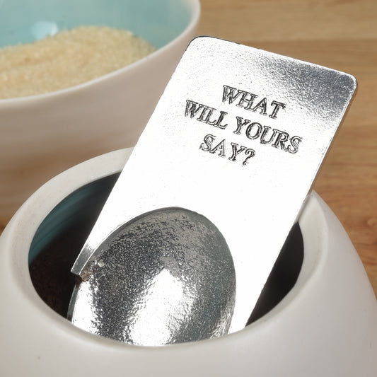 A personalised engraved pewter coffee measure scoop spoon, sugar spoon, tea caddy spoon. You decide the message engraved on the front