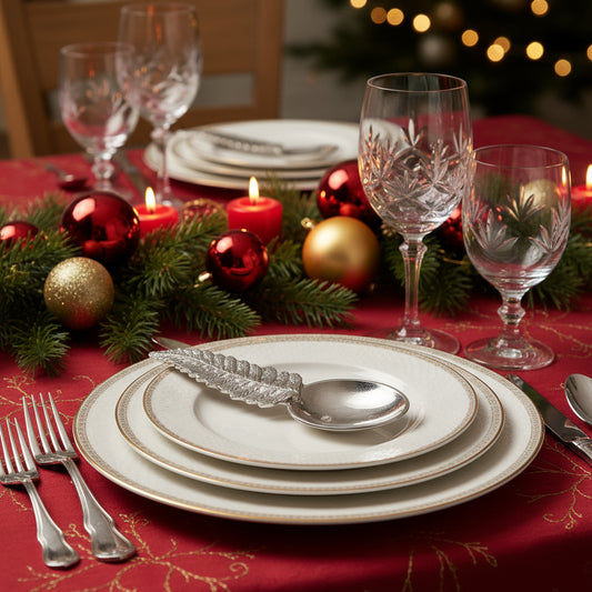 Christmas fern spoon on a Christmas diner table