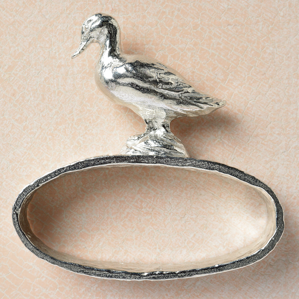 pewter duck napkin ring. Serviette ring with a duck on the top