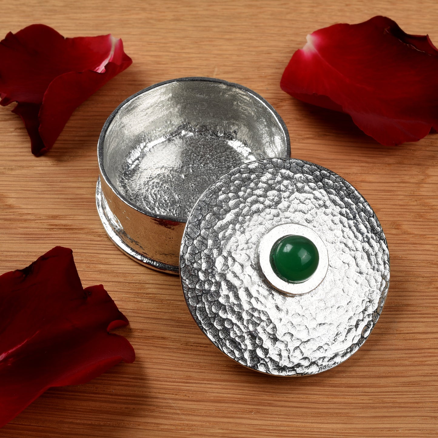 Green agate birthstone pewter box. Engraved personalised May birthstone gifts