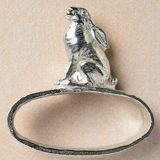 pewter hare napkin ring. Serviette ring with a hare on the top