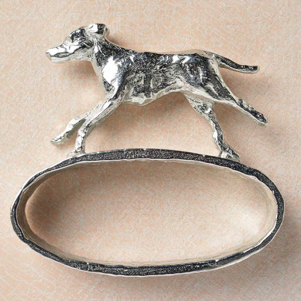 pewter hound dog napkin ring. Serviette ring with a dog on the top