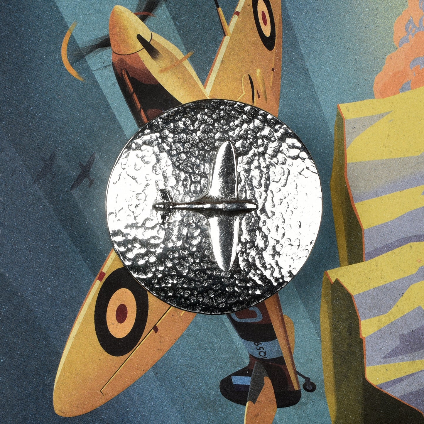 Spitfire gifts, a personalised, engraved 5 cm round pewter box with a Spitfire aeroplane sculpture on the lid. Gifts for Spitfire lovers.