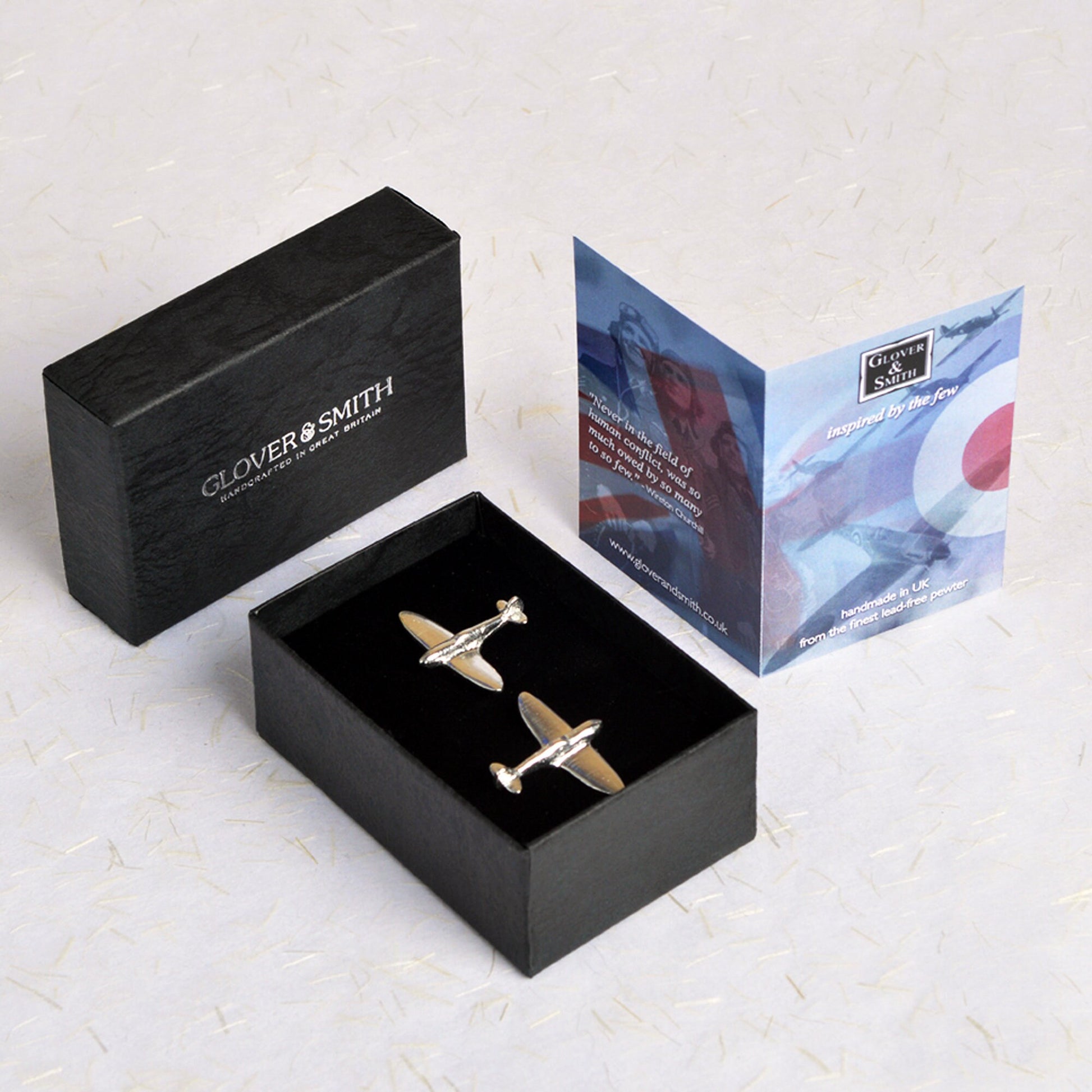 Spitfire aeroplane cufflinks, Spitfire gifts for him. Gift ideas for pilots. The perfect 10th ten year wedding anniversary gift, tin anniversary gifts (Our pewter is 95% tin) and a great gift for Father's day.