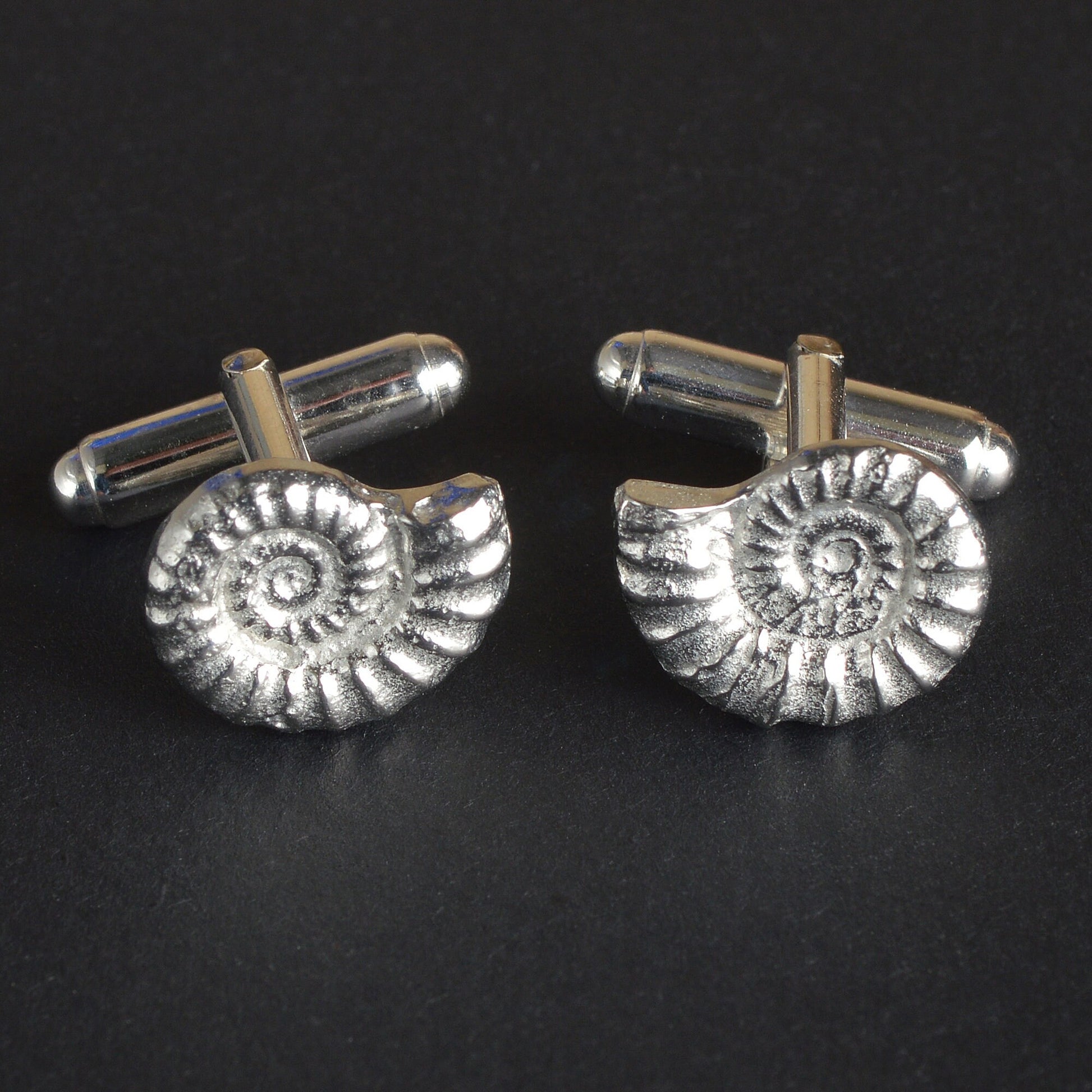 Ammonite fossil cufflinks, geology gifts for men, fossil ammonite gifts, pewter gifts for nature lovers. Dorset gifts. The perfect 10th ten year wedding anniversary gift, tin anniversary gifts (Our pewter is 95% tin) and a great gift for Father's day.