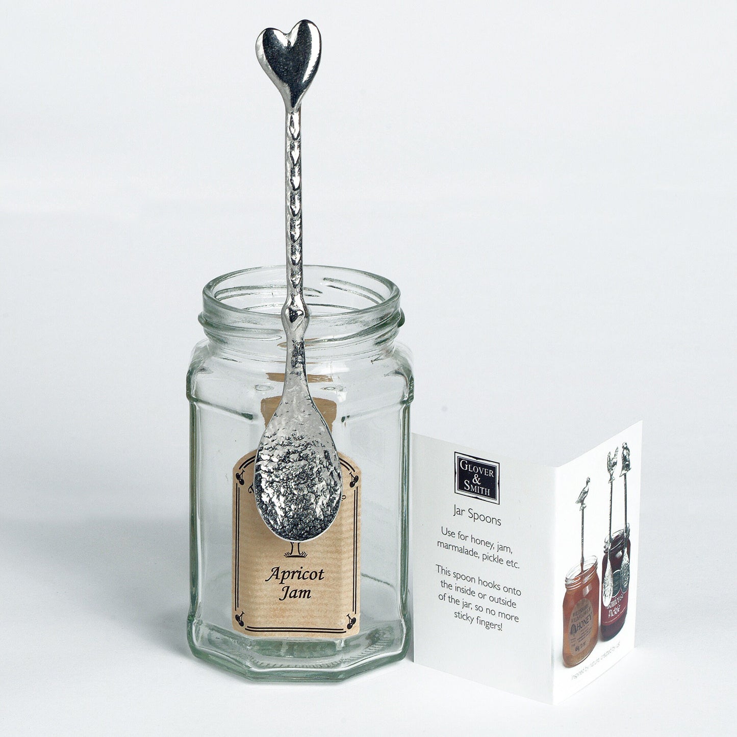 Heart pewter love spoon, a long spoon with a hook for jam jars. An ideal small wedding gift & the perfect 10th (Tin) ten year wedding anniversary gift (Our pewter is 95% tin). Love spoons, love heart spoons handmade in the UK.