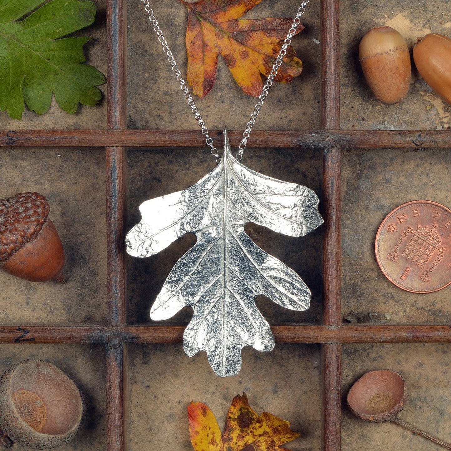 A detailed pewter hawthorn leaf necklace on an 18" Sterling silver chain. Gifts for nature lovers, hawthorn leaf jewellery. Great jewellery gifts for her. The perfect 10th tin 10 year wedding anniversary gift (Our pewter is 95% tin). Made in Britain with love.