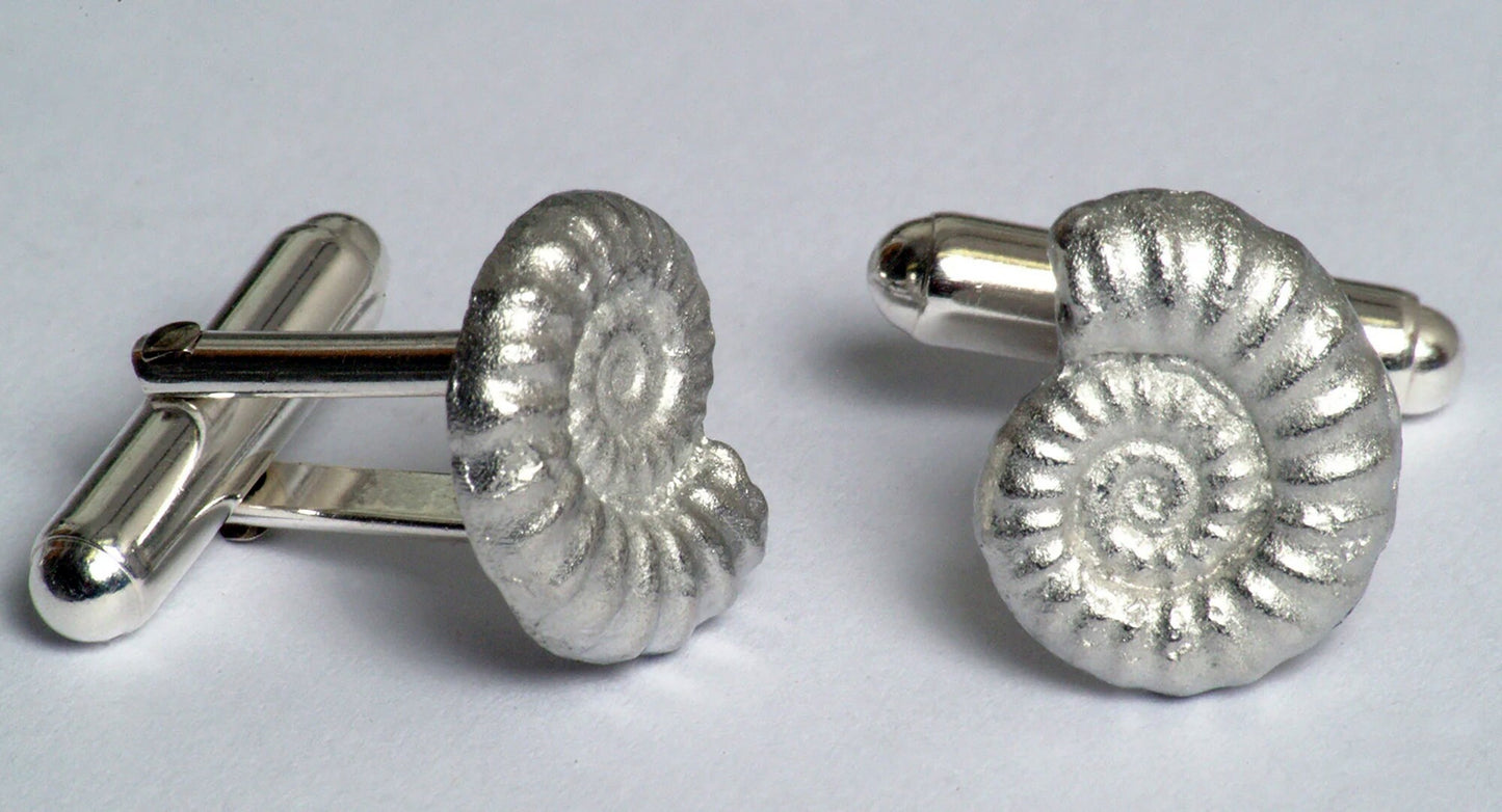 Ammonite fossil cufflinks, geology gifts for men, fossil ammonite gifts, pewter gifts for nature lovers. Dorset gifts. The perfect 10th ten year wedding anniversary gift, tin anniversary gifts (Our pewter is 95% tin) and a great gift for Father's day.