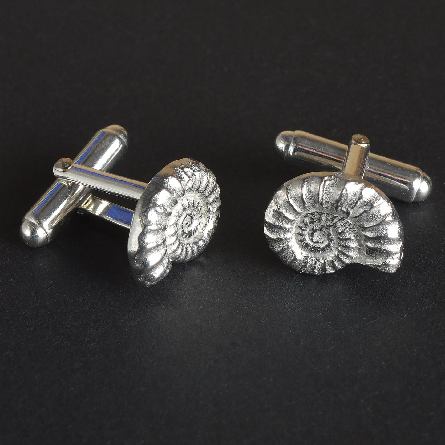 Ammonite fossil cufflinks, geology gifts for men, fossil ammonite gifts, pewter gifts for nature lovers. Dorset gifts. The perfect 10th ten year wedding anniversary gift, tin anniversary gifts (Our pewter is 95% tin) and a great gift for Father's day.