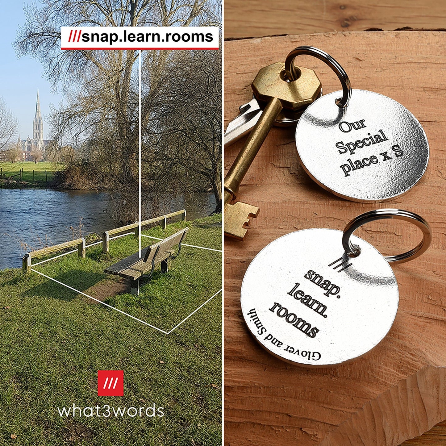 This engraved round pewter key ring can be personalised with a What 3 Words address on the front and your own message on the back. what3words gifts handmade in the UK. On a quality stainless steel ring.