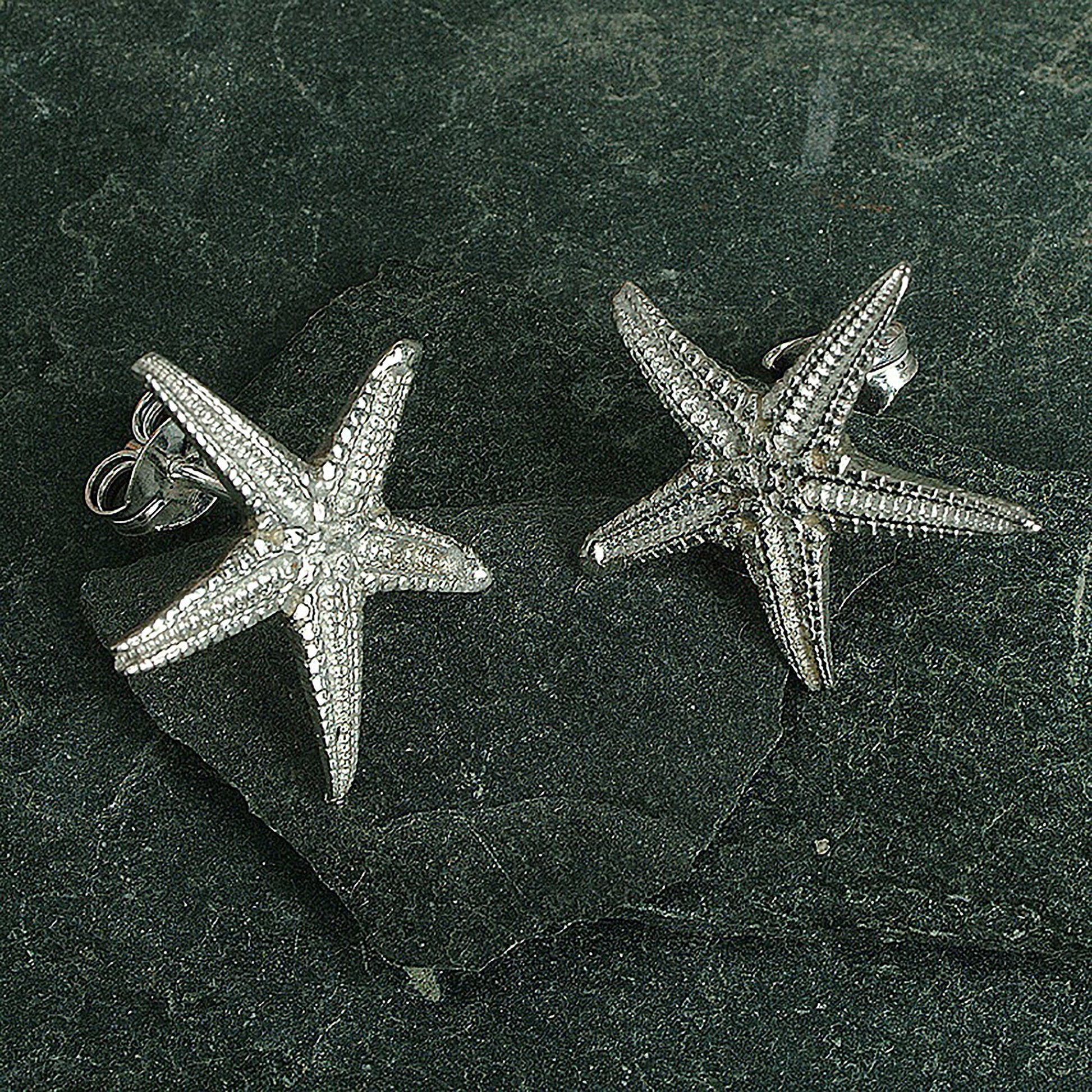 Starfish stud earrings, pewter starfish on Sterling silver stud posts. Pewter and silver starfish jewellery gifts, handmade in the UK by Glover and Smith