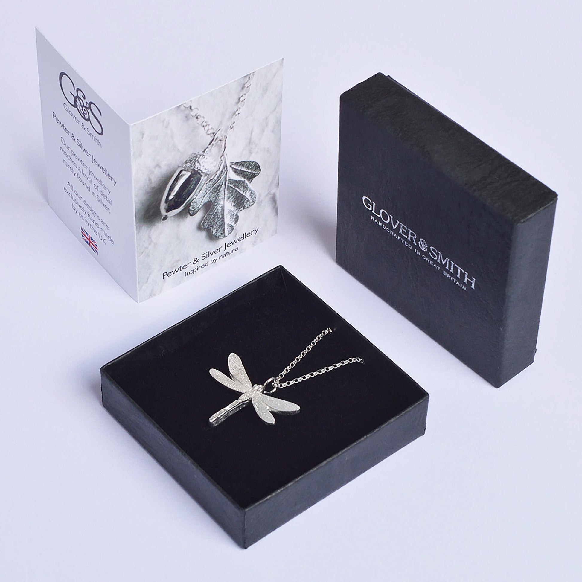 A detailed pewter dragonfly necklace on an 18" Sterling silver chain. Great jewellery gifts for her, dragonfly jewellery gifts for dragonfly lovers. Country gifts. The perfect 10th tin 10 year wedding anniversary gift (Our pewter is 95% tin). Made in Britain with love. 