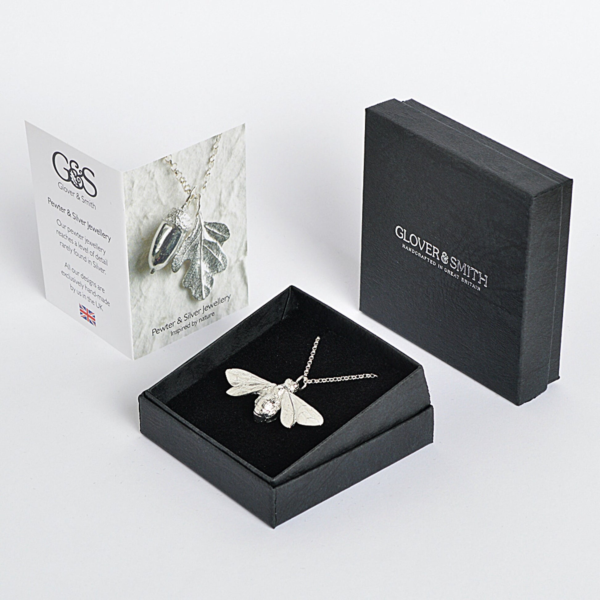 A delicate and detailed pewter larger bee necklace on an 18" Sterling silver chain. Great jewellery gifts for her, bee gifts for bee lovers. The perfect 10th tin 10 year wedding anniversary gift (Our pewter is 95% tin). Made in Britain with love. 