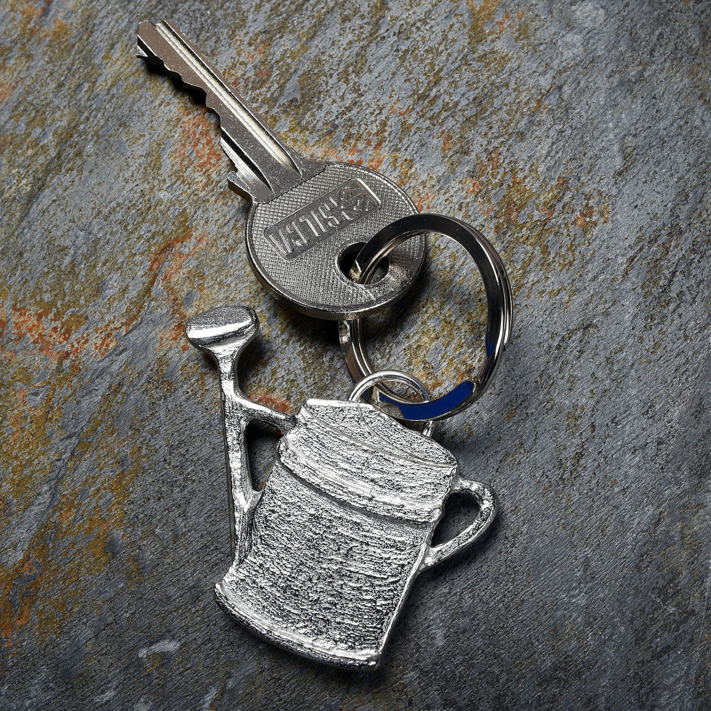 Watering can keyring. Solid pewter watering can keyring on a quality stainless steel ring. Gifts for gardeners, gardeners gifts, useful gifts, housewarming gifts handmade in the UK