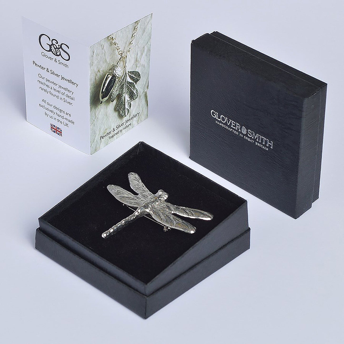 A beautifully detailed and textured dragonfly pewter brooch. Dragonfly gifts for dragonfly lovers. Ideal nature jewellery gifts for her. Each dragonfly brooch is 5.5cm (2.2 inches) tall and is attached with a metal clasp pin.