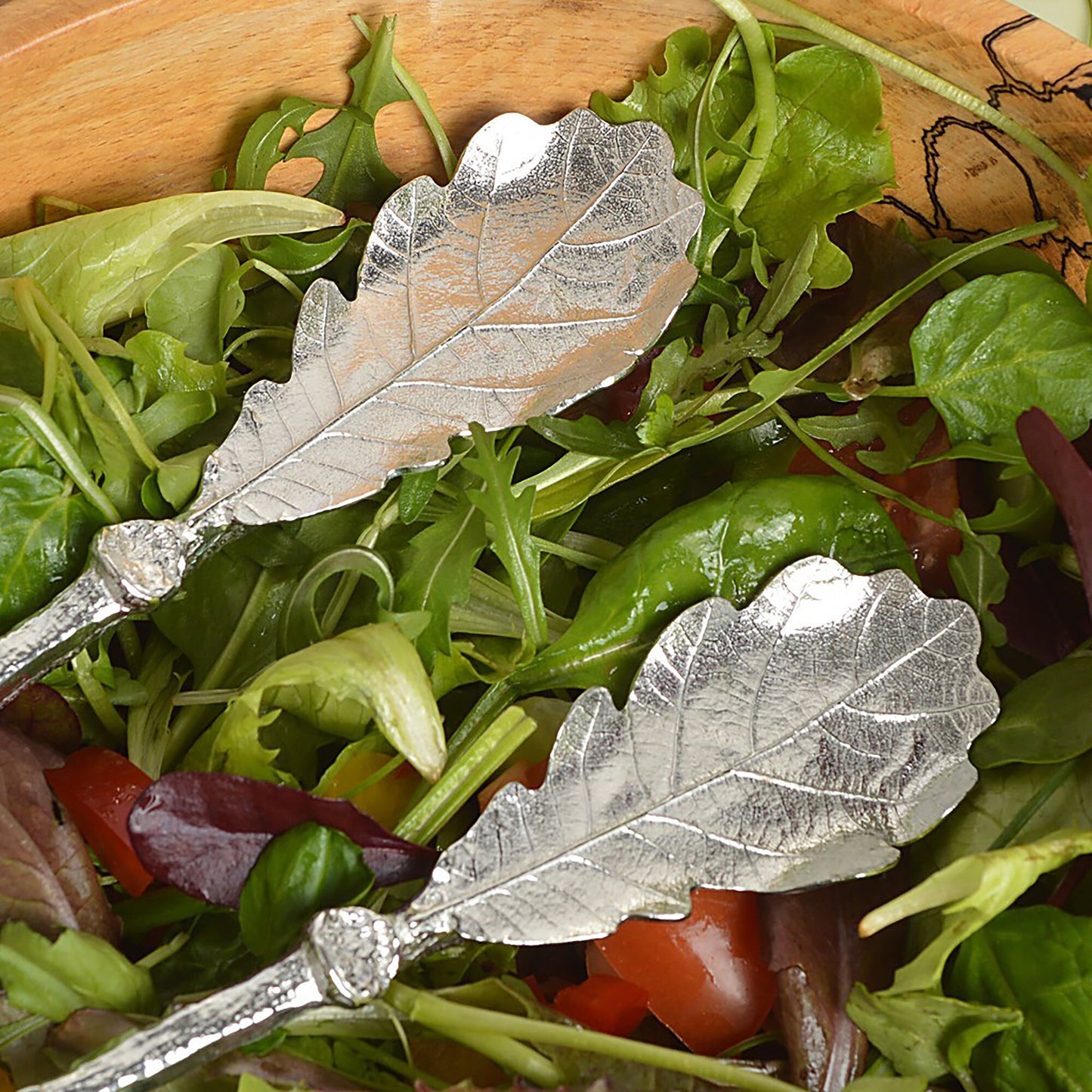 Couverts à salade en étain feuille de chêne | Cadeaux de mariage | Cadeaux de pendaison de crémaillère