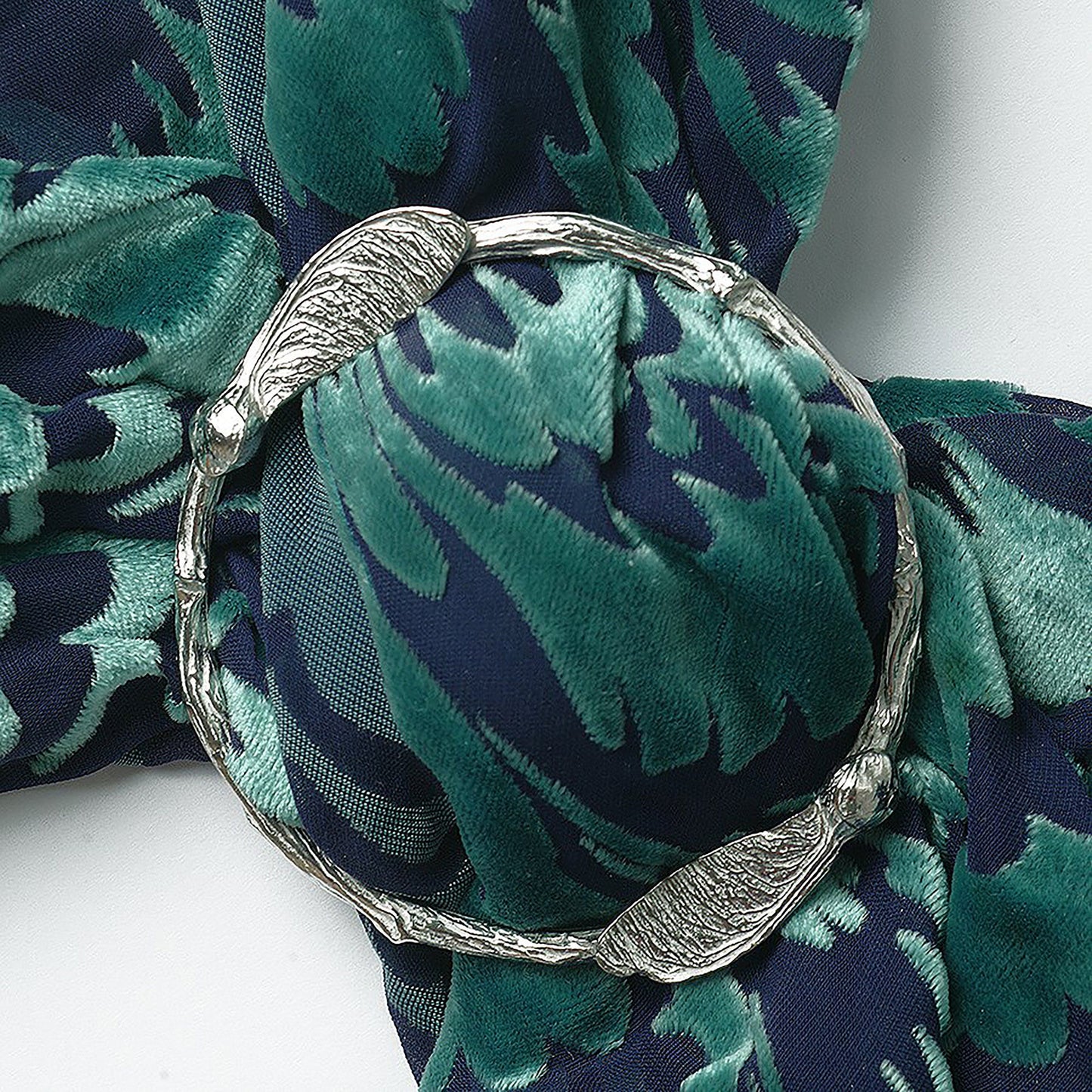 Sycamore key scarf ring. Two detailed sycamore seed keys rest on a twig textured ring on this decorative pewter ring for scarves. It will fit most large velvet, silk, cotton or wool scarves. Autumn gifts, gifts for nature lovers.